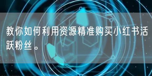 教你如何利用资源精准购买小红书活跃粉丝。