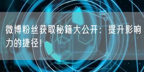 微博粉丝获取秘籍大公开：提升影响力的捷径！