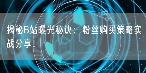 揭秘B站曝光秘诀：粉丝购买策略实战分享！