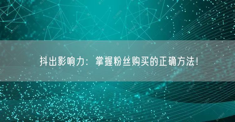 抖出影响力：掌握粉丝购买的正确方法！