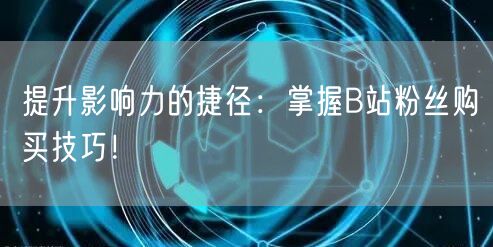 提升影响力的捷径：掌握B站粉丝购买技巧！