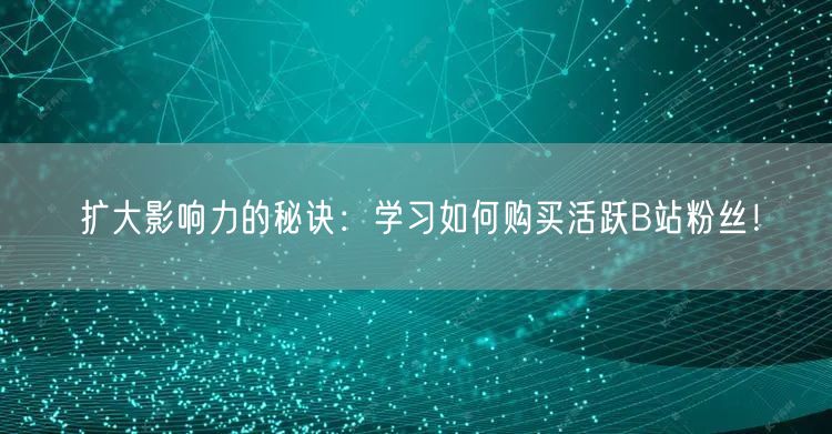 扩大影响力的秘诀：学习如何购买活跃B站粉丝！