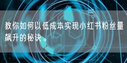 教你如何以低成本实现小红书粉丝量飙升的秘诀。